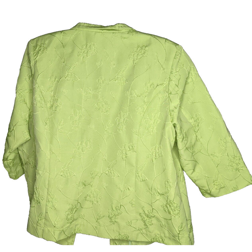 CJ Banks Blazer Jacket 2X Lime Green Embroidered Floral Open Front - Picture 2 of 8